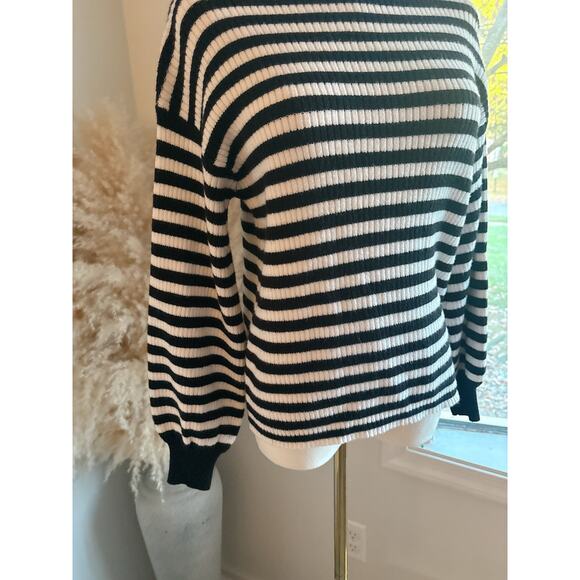 Anthropologie Sydney Stripe Balloon Sleeve Sweater Size XS Mock Neck Line & Dot - Picture 5 of 11